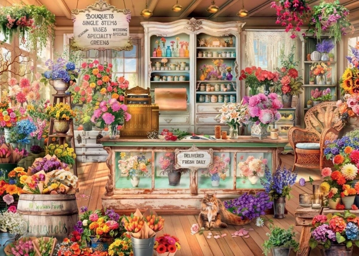 Puzzel Romantische Bloemenwinkel 1000 Stukjes