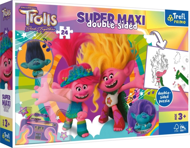 Dubbelzijdige puzzel TREFL Trolls 3 Gelukkige trollendag SUPER MAXI 24 stukjes