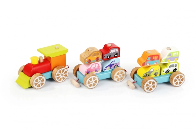 CUBIKA 13999 Trein met auto's - houten puzzel 14 stukken