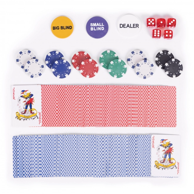 Poker- en blackjackset – 500 fiches, 2 kaartspellen, dobbelstenen, speelmat, afsluitbare koffer