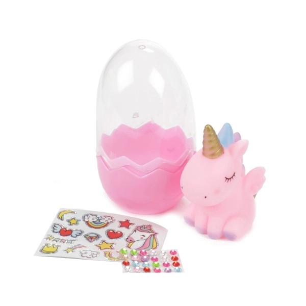 Ei met verrassing eenhoorn plastic 3 kleuren 6x10cm