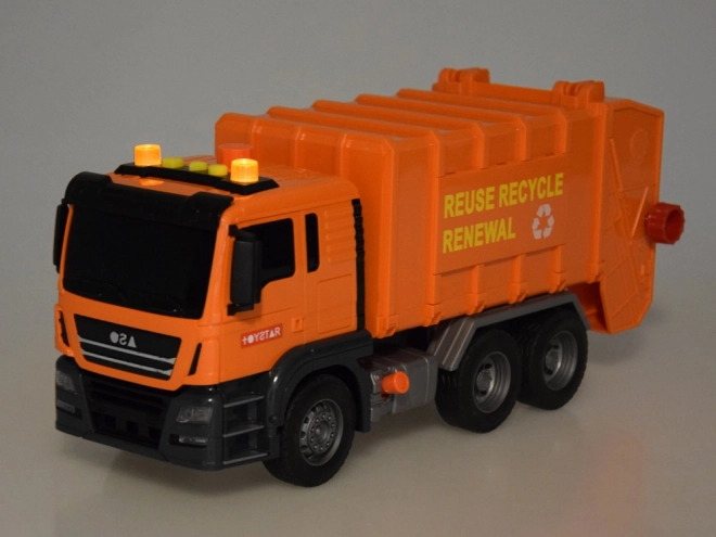 Grote vuilniswagen met containers, geluiden en lichten