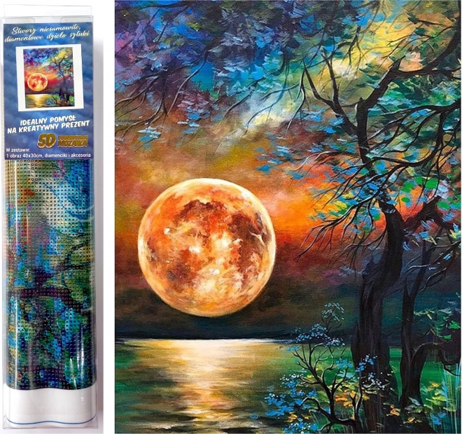 Peinture diamant Coloré pleine lune au-dessus du lac 30x40 cm
