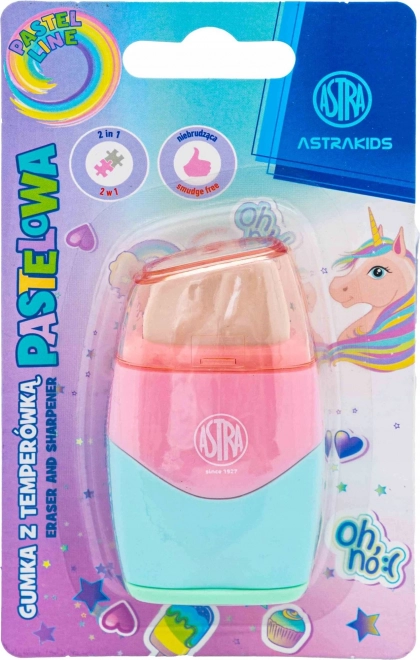 Pastelkleurige puntenslijper met gum 2-in-1 ASTRA
