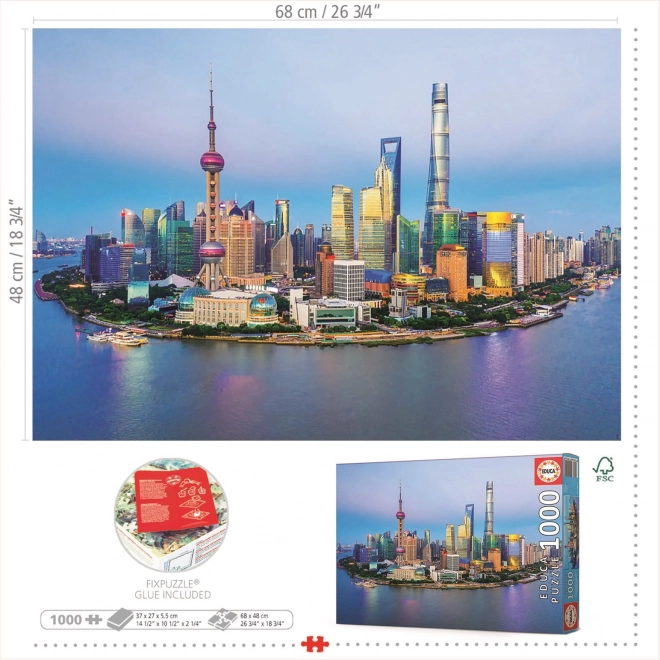 Educa Puzzel Panorama Shanghai bij zonsondergang 1000 stukjes