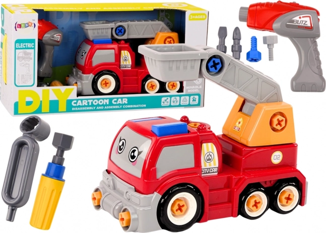 Camion-grue dessiné à démonter DIY – rouge