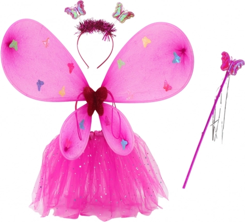 Zauberhaftes Feenkostüm mit Schmetterlingsflügeln – dunkelrosa Set für Kinder