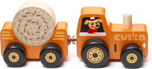 Cubika Tractor with Trailer – Wooden Magnetic Puzzle, 3 Pieces
