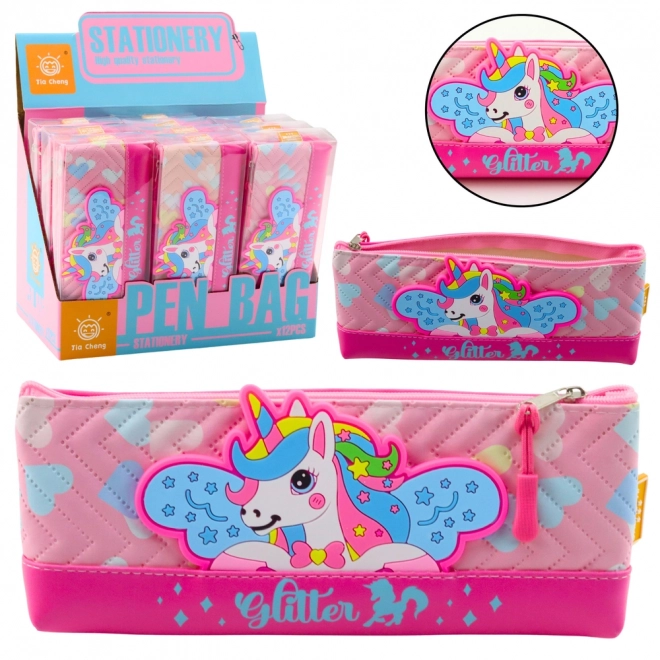 Schul-Etui mit Einhorn rosa 20 x 8,5 cm