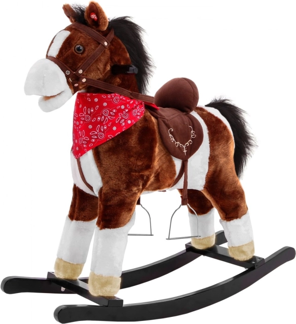 Schommelend pluchen paard voor kinderen met interactieve functies, donkerbruin
