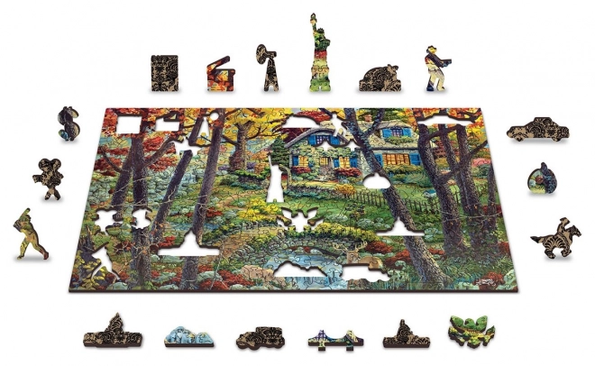 Houten puzzel huisje in het bos 2v1