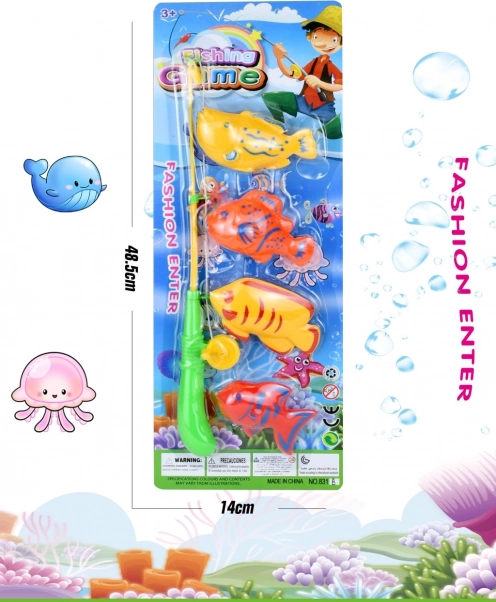 Fishing set with rod and three fish