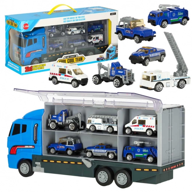 Police Transporter Truck with Metal Cars