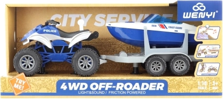 Kids' battery-powered quad with trailer and boat
