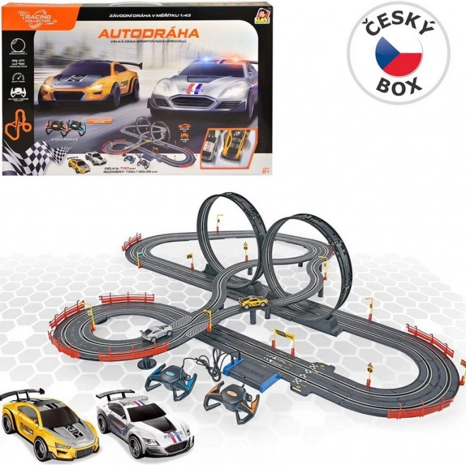 Racebaan 790 cm met twee auto's, op batterijen