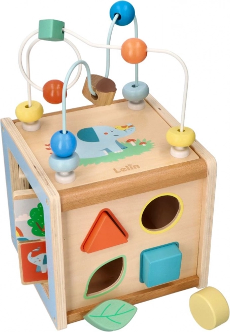 Wooden activity cube with bead maze Lelin