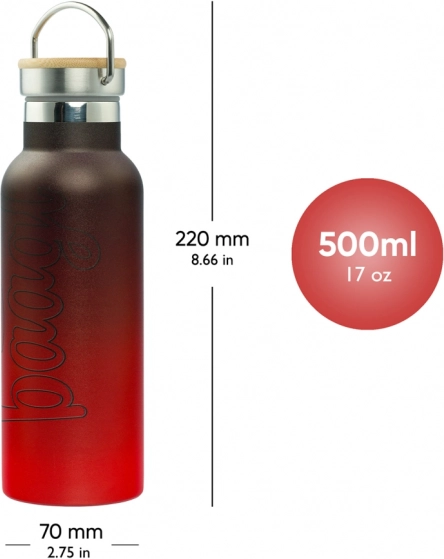 BAAGL Thermosfles met bamboe dop Gradient rood-zwart