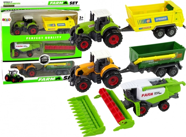 Set landbouwmachines – tractors met aanhangwagens en combine