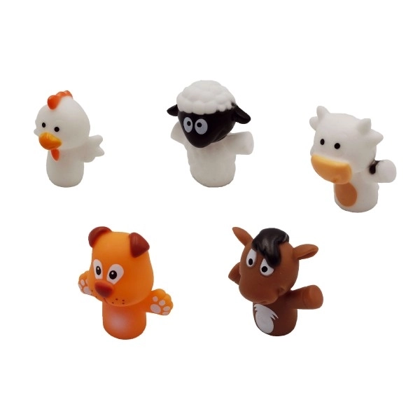 Vingervriendelijk dieren figuurtje boerderij rubber 5cm op kaart 16x20,5cm