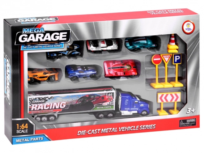 Metall-Spielzeugautos Set für kleine Rennfahrer mit Verkehrsschildern