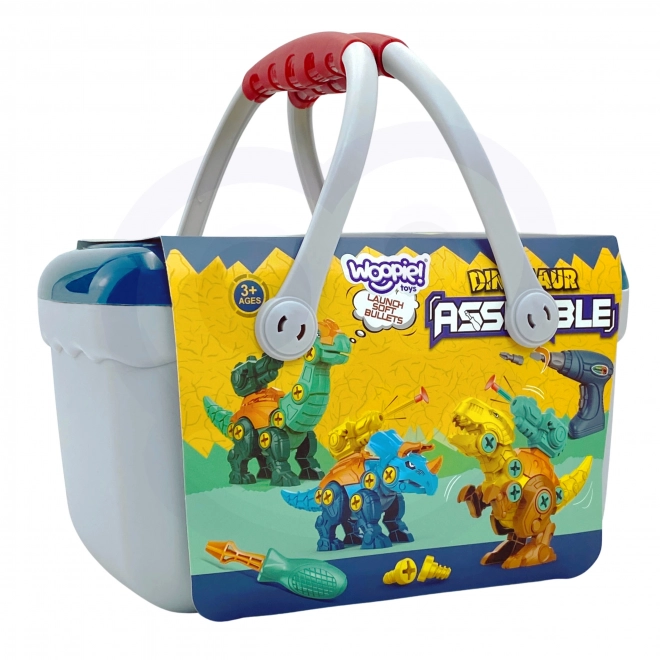 Woopie set dinosaurussen om te schroeven 3 stuks bouwset met koffer en boormachine met schroevendraaier