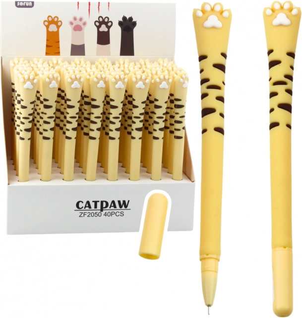 Gelpen Kattenpoot blauwe inkt gele strepen 16,5 cm