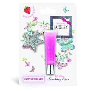 Lukky gloss à lèvres pailleté avec pendentif, saveur fraise