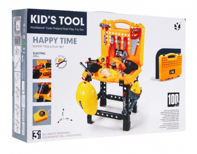 Doe-het-zelfset 3 in 1 voor kinderen 3+ Werkplaats 100 st., Koffer + tafel + constructie-uitrusting