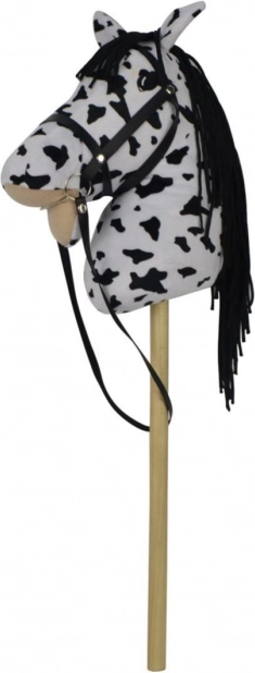 Cheval bâton en peluche avec son, 70 cm, blanc‑noir (appaloosa)