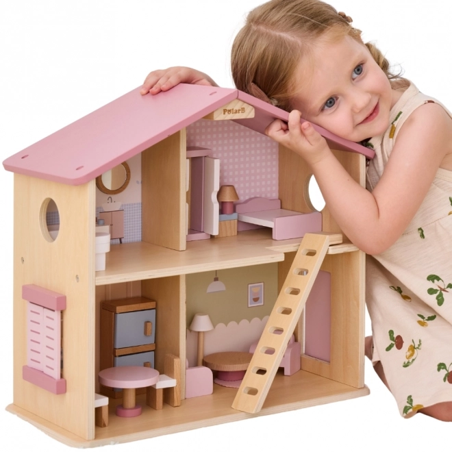 Grote houten poppenhuis met accessoires PolarB Viga