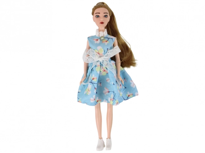 Emily Babypop Lente lange haren Blauwe Jurk Kat
