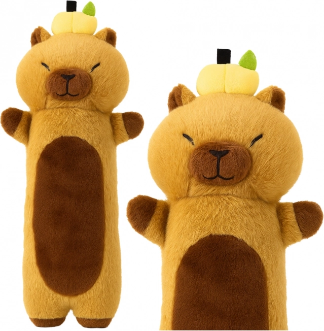 Pluchen speeltje Capibara met fruit - Bruine rolkussen 65 cm