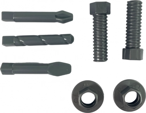 Set aus Schrauben, Muttern und wechselbaren Bohrern