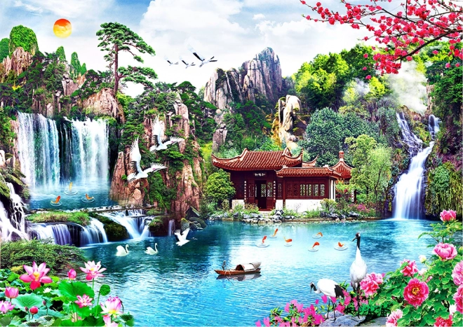 Houten puzzel Watervallen in de Japanse tuin