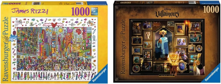 Ravensburger set of 2× 1000-piece puzzles – DISNEY VILLAINOUS: Prince John and JAMES RIZZI: Times Square