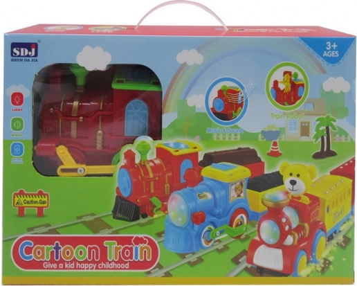 Locomotive interactive pour enfants 3+ avec lumières, sons et éléments mobiles, 2 wagons et accessoires