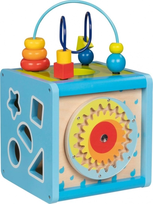 Houten motorische kubus voor kinderen 5v1