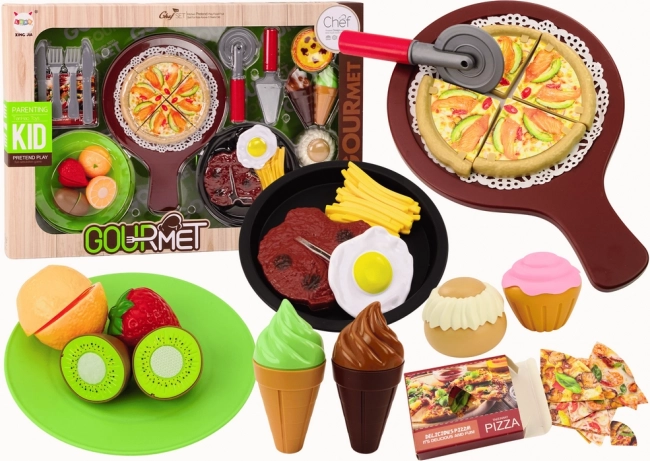 Fast Food Obst Steak-Set Eis Zubehör Pizza Pommes 26 Teile.