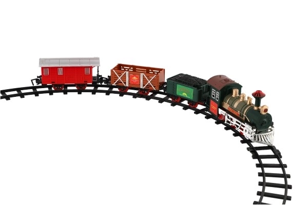 Trein + 3 wagons met rails 8 stuks op batterijen met geluid en licht in doos 41x28x6cm