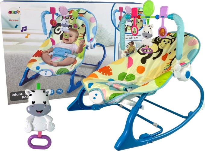 Wiege und Schaukelwippe 2-in-1 blaue Zebra mit Geräuschen und Vibrationen