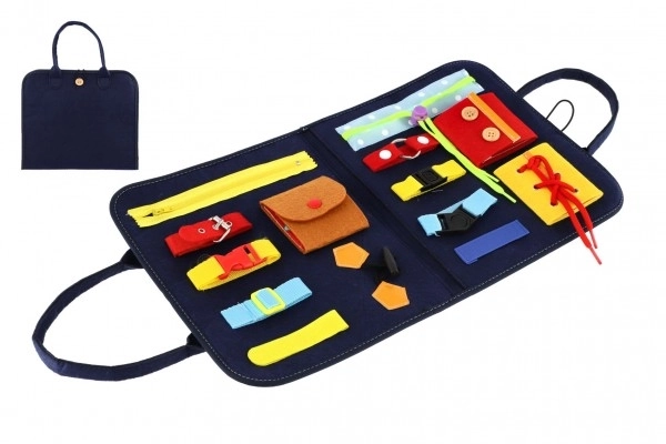 Educatief etui vilt met ritsen en knopen in zak 24x27x4cm