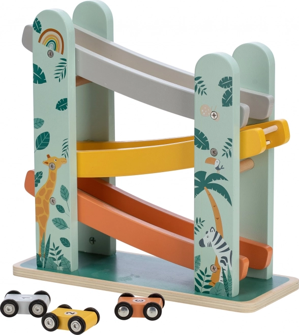 Racing Track with Three Wooden Cars