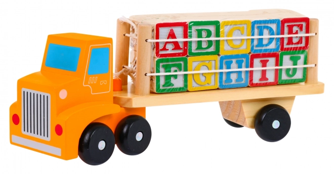 Houten vrachtwagen met aanhanger en blokken voor kinderen 2+ Educatief speelgoed + blokken met letters en cijfers