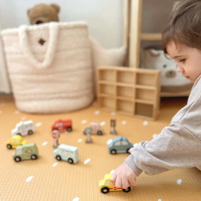 Wooden Vehicle and Road Sign Set for Kids