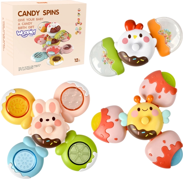 WOOPIE sensorische spinner-speeltjes voor kinderen met verwisselbare vormen bij, kuikentje, konijn set 3 stuks
