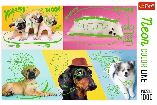 Puzzle 1000 Stk. Neon Color Line - Verrückte Hunde