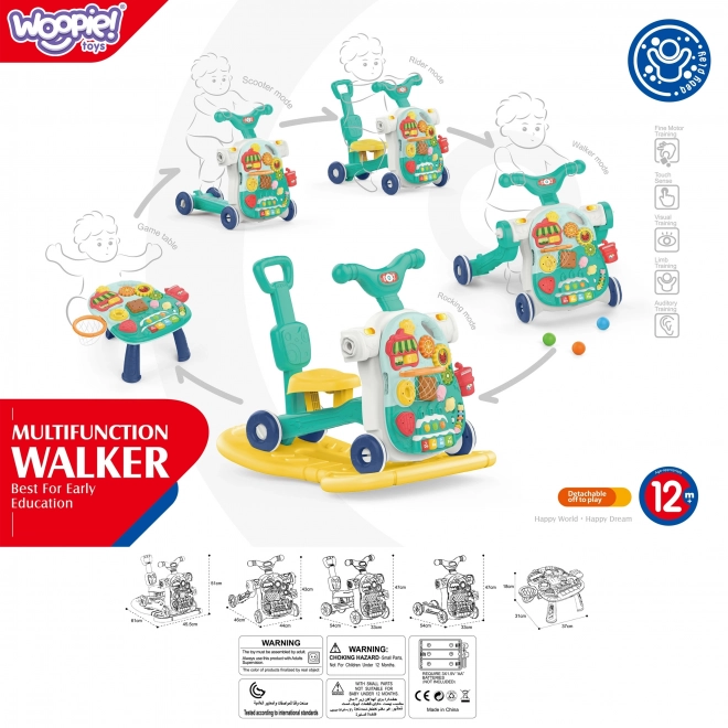 Multifunctionele looptrainer 5v1 Woopie blauw