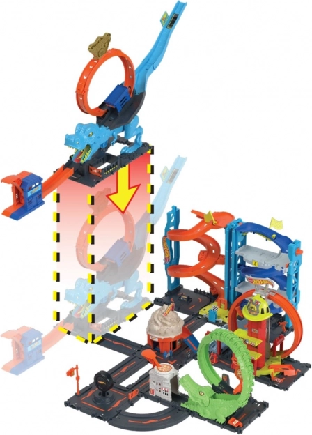 Hot Wheels City T‑Rex‑looping – stuntbaan met autootje