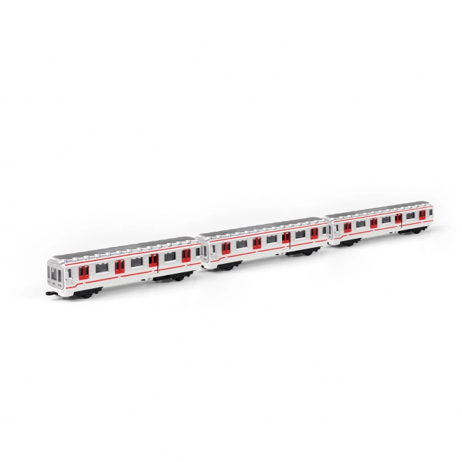 Praagse metro metaal 16 cm met opwindmechanisme in doosje 19,5x7x6 cm