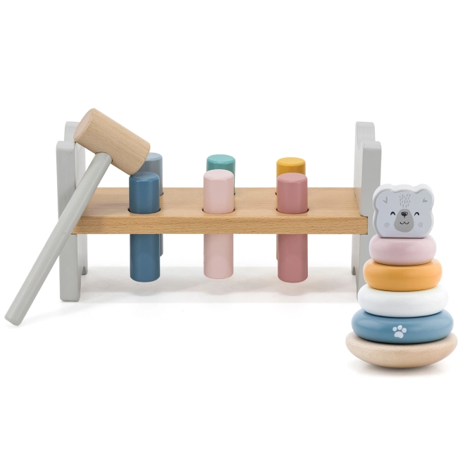 Houten set PolarB Pyramide en hamerbank Beertje Montessori